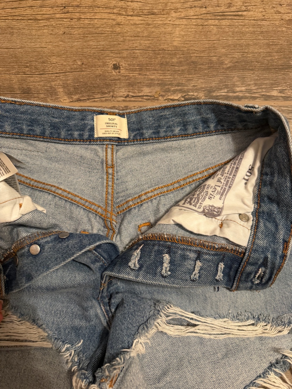 Levi's Blue Distressed Cutoff Denim Shorts - Picture 3 of 6